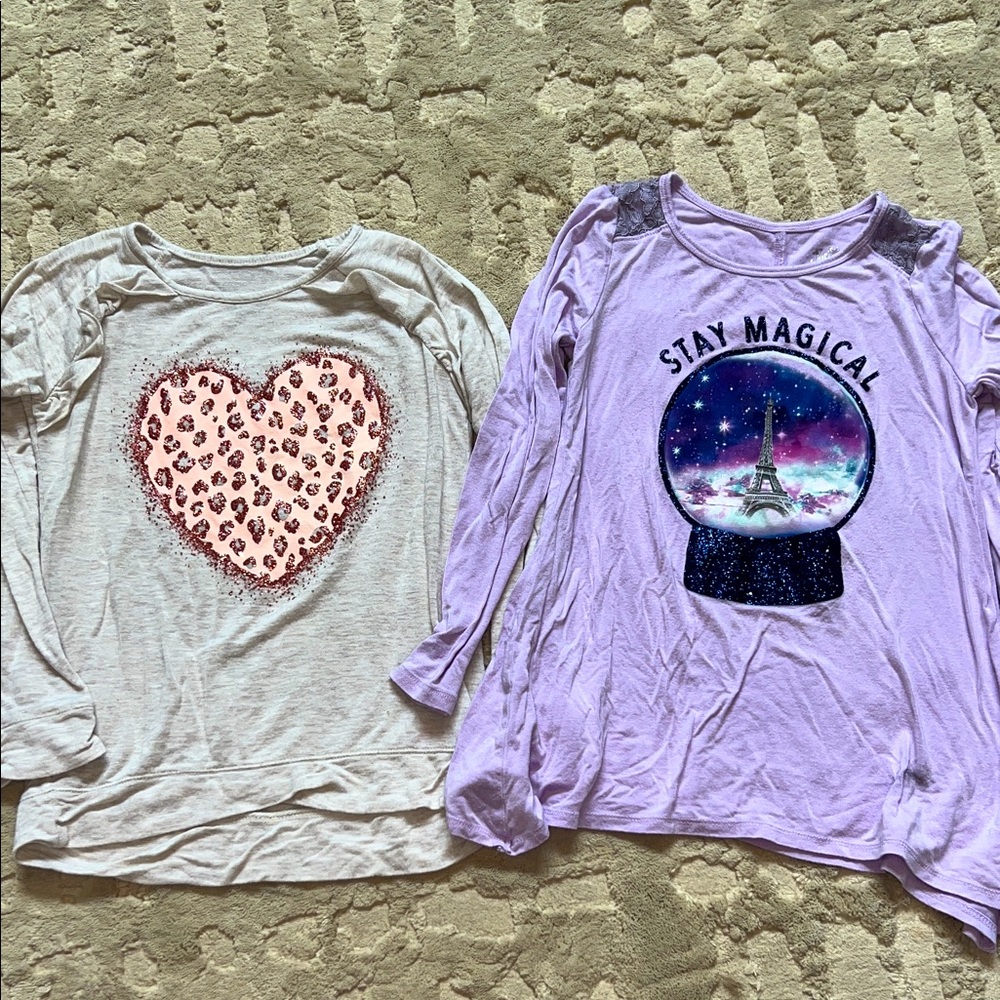 Justice long sleeve T shirts- extra soft with ruffles and glitter 7 EUC